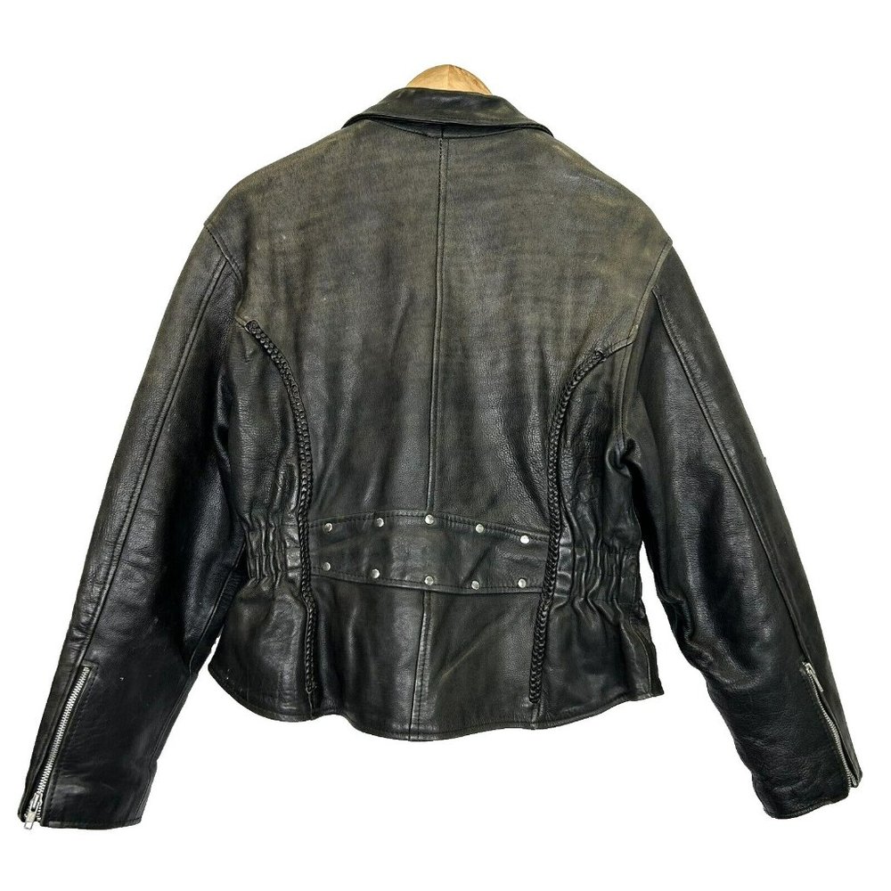 Iron Gear Leather Jacket Women Size Large Black Distressed Moto Biker Motorcycle - Picture 2 of 6